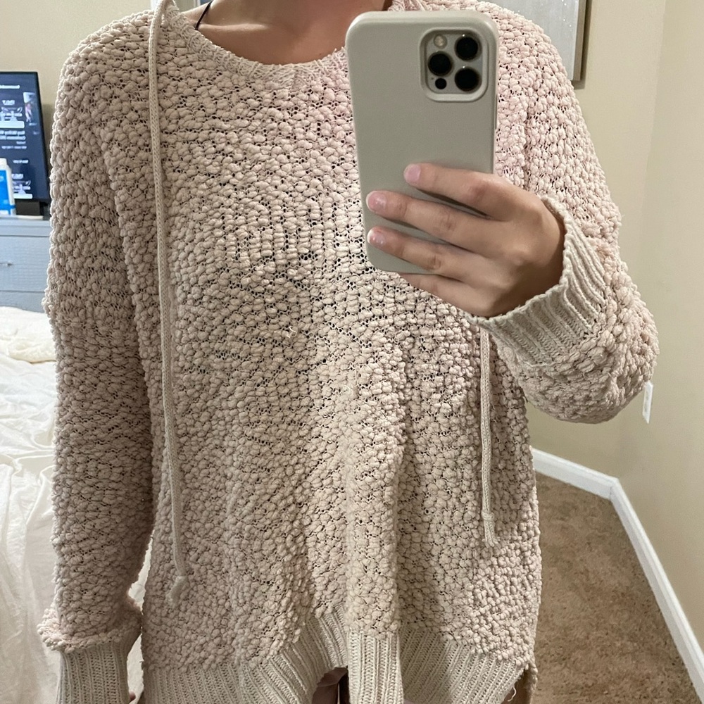 Hooded popcorn sweater fall sweater